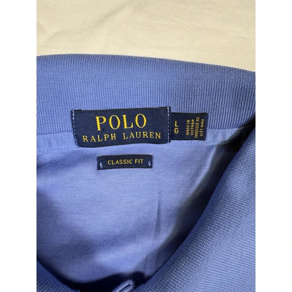 Polo Ralph Lauren Polo Shirt Mens Large Blue Pique Cotton Classic Fit Pony